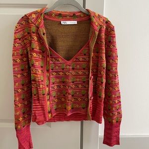 Zara Cactus Pattern Cardigan Set